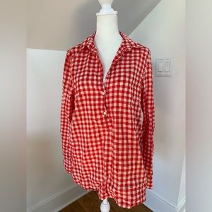 Red gingham half button J Crew top size M